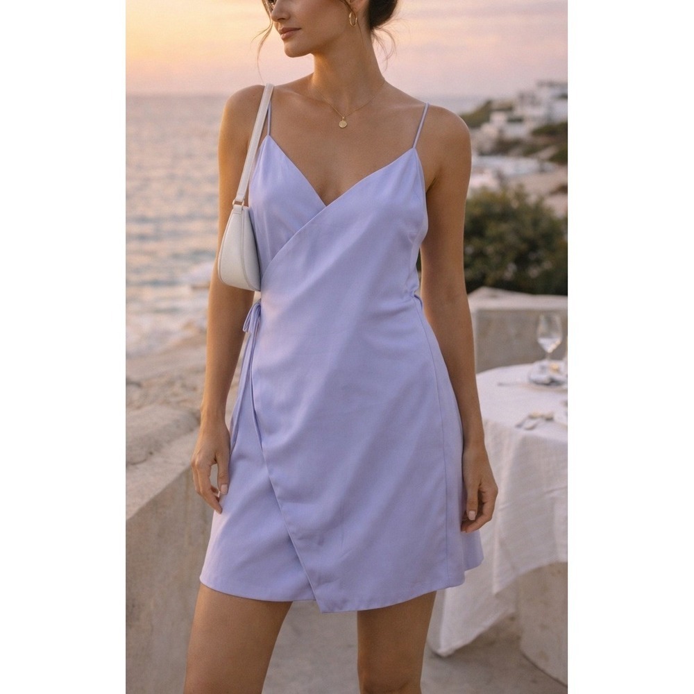 Superdown Blue Wrap Mini Dress Spaghetti Strap Medium - Picture 2 of 6